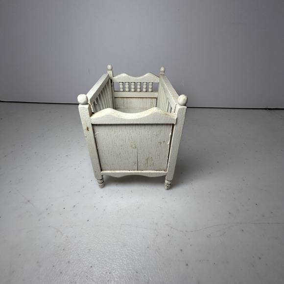 Vintage Miniature Dollhouse Baby Crib – White Wood Nursery Furniture 4.75" - Picture 2 of 9